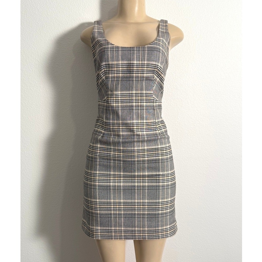 Banana‎ Republic Plaid Sheath Mini Dress Grey Dark Academia Preppy Chic Workwear